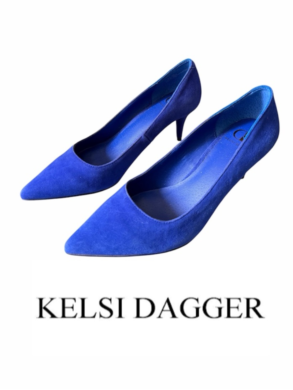 Kelsi Dagger Bright Blue Genuine Suede Leather Pointed-Toe Kitten Heel Pumps 7.5